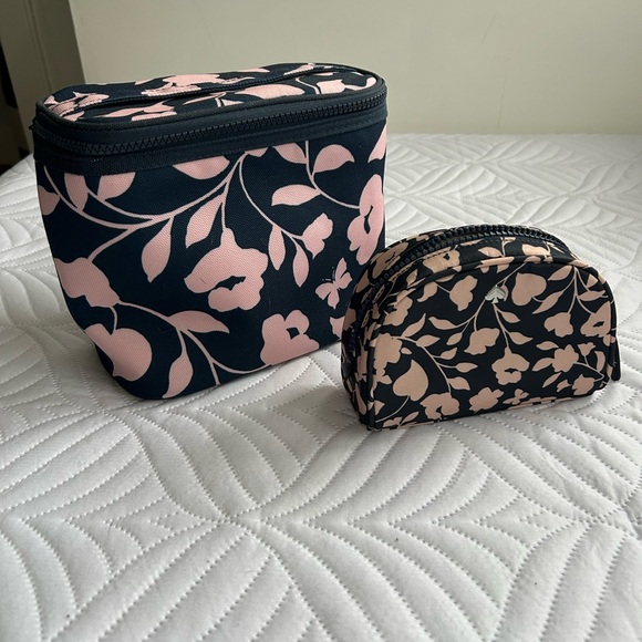 Kate Spade Black and Pink Floral Cosmetic Bags - Picture 1 of 6